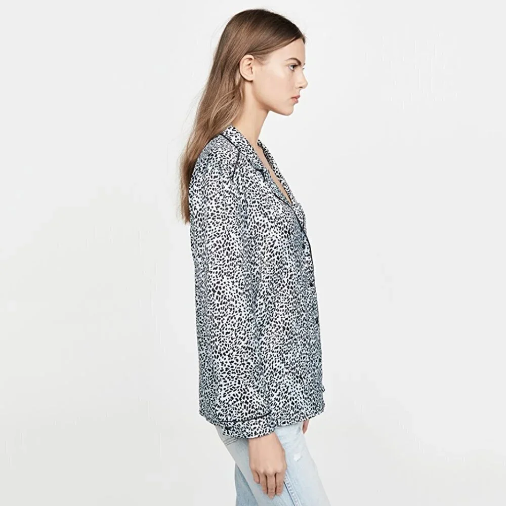 NWT Cupcakes & Cashmere blue / black animal print PJ inspired blouse, L - Picture 3 of 11